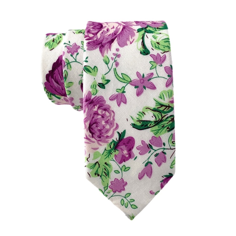 Men’s White & Fuchsia Bohemian Floral Slim Necktie